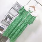 Short-sleeve Floral Midi Smock Dress Floral - Green - One Size