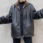 Reversible Leopard Print Lined Faux Leather Zip Jacket
