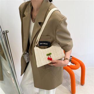 Cherry Embroidered Braided Shoulder Bag
