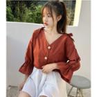 3/4-sleeve Cold-shoulder Shirt