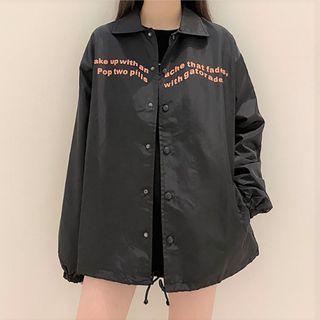 Lettering Buttoned Jacket Black - One Size