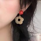 Resin Flower Dangle Earring 1 Pair - 0616a - Silver Needle Earring - Red & Coffee - One Size