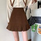 High-waist Pleated Hem Mini A-line Skirt