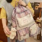 Car Embroidered Plaid Panel Nylon Backpack