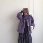 Furry Jacket / Long-sleeve Midi Floral A-line Dress