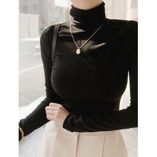 Colored Turtle-neck Textured T-shirt