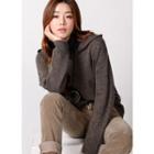 Buttoned Loose-fit Knit Hoodie