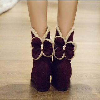 Bow Accent Hidden Wedge Mid-calf Boots