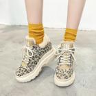 Leopard Print Platform Lace-up Short Boots