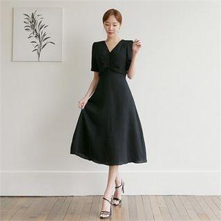 V-neck Shirred-front A-line Dress