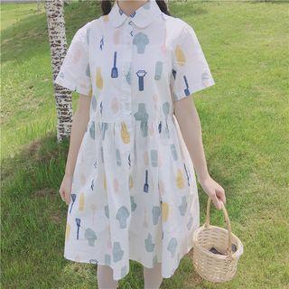 Short-sleeve Printed Mini Shirt Dress