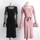 Lace-panel Ruffled-trim Knit Dress