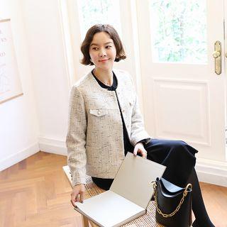 Round-neck Metal-button Tweed Jacket