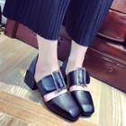 Buckled Faux-leather Low-heel Pumps
