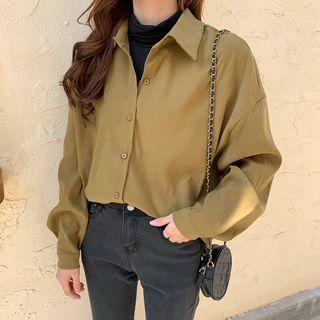Long-sleeve Button-down Plain Shirt