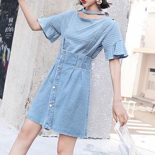Flared Short-sleeve Striped T-shirt