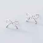 925 Sterling Silver Rhinestone Bow Earring S925 - 1 Pair - As Shown In Figure - One Size