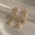 Faux Pearl Flower Earring 1 Pair - Silver Needle - Gold - One Size