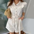 Puff-sleeve Belted Shirt Playsuit