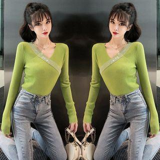 Long-sleeve Sequin-panel Knit Top