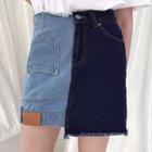 Color Panel A-line Denim Skirt