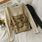 Set: Plain T-shirt + Cherry-print Knit Vest