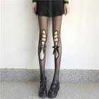 Ribbon Cut-out Tights Black - One Size