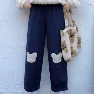 Bear Embroidered Cropped Straight Leg Pants (various Designs)