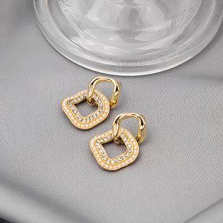 Square Rhinestone Alloy Dangle Earring E3212 - 1 Pair - Gold - One Size