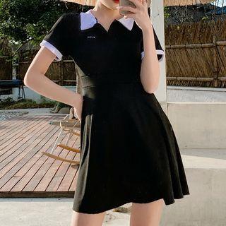 Short-sleeve Open Collar Swimdress