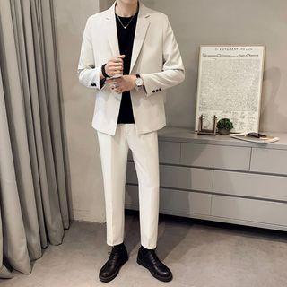 Short-sleeve Lettering T-shirt / Set: Plain Blazer + Plain Dress Pants