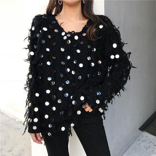 Sequin Fringe Chunky Sweater