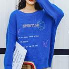 Contrast-trim Lettering Embroidered Sweater