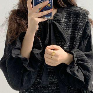 Tweed Vest / Lace-up Shirt / A-line Skirt / Set