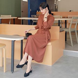 Notch-collar Maxi Shirtdress & Sash