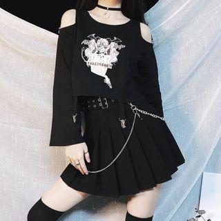 Cold-shoulder Cartoon Print Cropped T-shirt