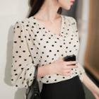 Shirred-trim Heart-patterned Blouse