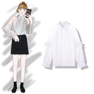 Shoulder Cut Out Shirt White - One Size