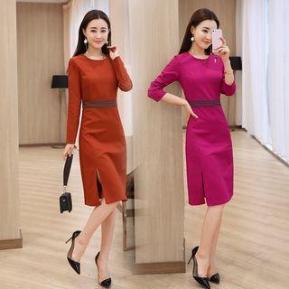 Long Sleeve Slit-side Shift Dress