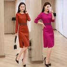 Long Sleeve Slit-side Shift Dress