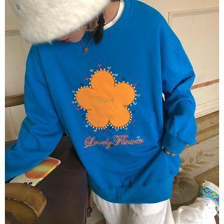 Flower Applique Faux Pearl Sweatshirt