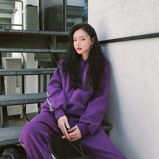 Set: Contrast-trim Hoodie + Wide-leg Sweatpants