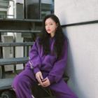 Set: Contrast-trim Hoodie + Wide-leg Sweatpants