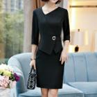 3/4-sleeve Asymmetrical Sheath Dress