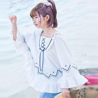 Embroidered Cape Blouse