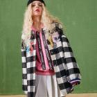 Embroidered Check Buttoned Coat