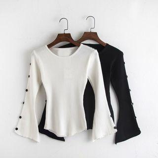 Buttoned Bell-sleeve Knit Top