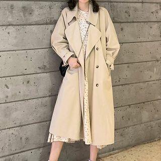 Double Breasted Plain Trench Coat Khaki - One Size