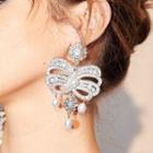 Butterfly Faux Pearl Alloy Dangle Earring 1 Pair - Silver - One Size