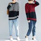 Checked Contrast Trim Long-sleeve Knit Sweater